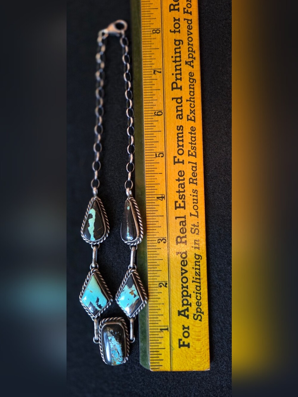 BEAUTIFUL BLACK JACK TURQUOISE STERLING SILVER NAVAJO MADE NECKLACE - Picture 6 of 9